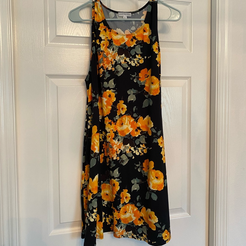 Black dress with orange flowers